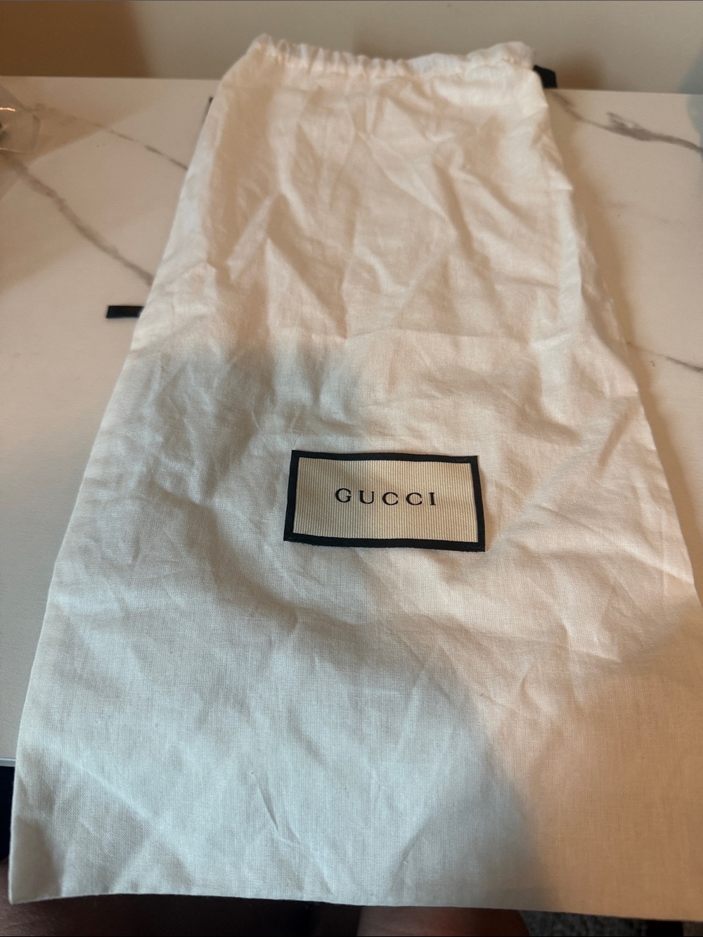 Gucci Cream Drawstring Logo Dust Bag with Black Trim